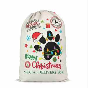 Sac cadeau de Noël personnalisé avec logo imprimé, sac de Père Noël, sac en lin à cordon avec motif de dessin animé mignon - Product Image 1