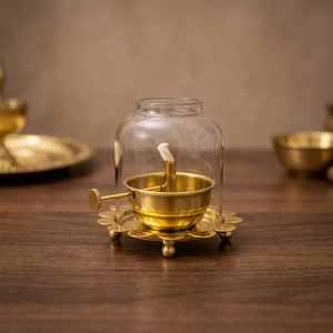 Lampe à huile en laiton Akhanad Diya avec pot en verre pour activités religieuses, résistante à la chaleur - Product Image 1
