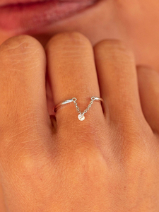 925 Minimalist Style Zircon <b>Open</b> Silver/Gold Chain <b>Ring</b> for Fashion Women - Product Image 5