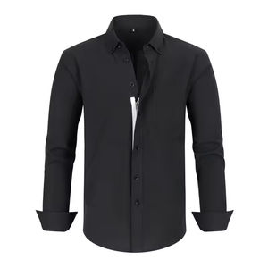 <span class=keywords><strong>Chemise</strong></span> à manches longues violette à col boutonné avec fermeture éclair cachée Poche poitrine Confort doux pour les occasions formelles - Product Image 5