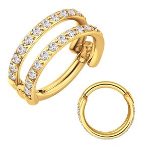Piercing Stories ASTM F136 Titanium <b>Gold</b> Plated Zircon Hinged Segment Ring <b>Nose</b> Ring Body Piercing Jewelry - Product Image 2