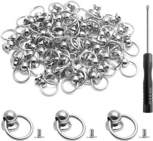 Kyuionty Rivets à vis à tête ronde avec anneau de traction, en métal, pour artisanat du cuir DIY, rivets à vis en O, rivets à clous pour sacs et murs - Product Image 1