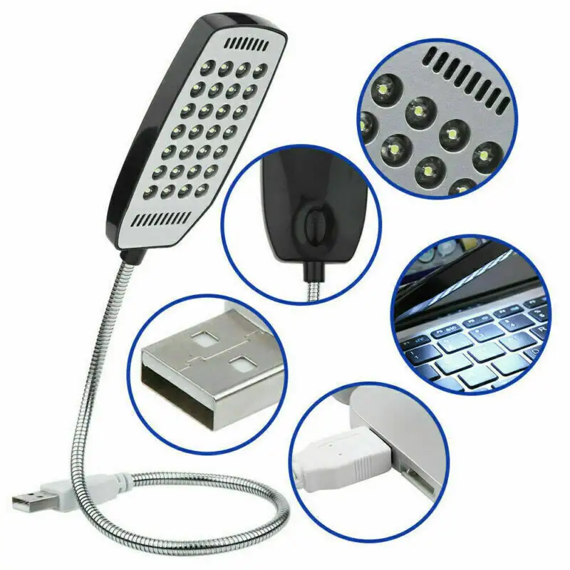 Lampe USB de lecture à 28LEDs Lampe USB ultra lumineuse et flexible Lampe USB de bureau pour ordinateur portable Banque d'alimentation pour ordinateur portable