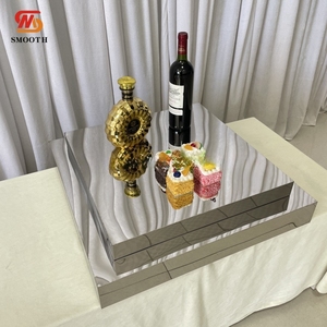 Socle à gâteau moderne en miroir argenté, table de fête de mariage, support à gâteau carré en métal, piédestal - Product Image 1