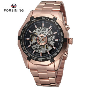 Marca de lujo de Forsining hombres <span class=keywords><strong>reloj</strong></span> de oro rosa manos luminosas esqueleto mecánico automático de hombre Vintage Relojes - Product Image 1