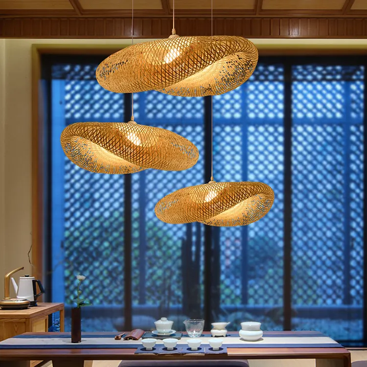 Handmade Natural Woven Teahouse Teahouse Home Decor Rattan Lighting Pendant Bamboo Retro Chandelier