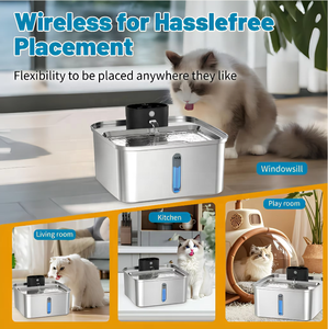 Batterie 5000mAh, 60 jours d'autonomie, acier inoxydable 304, fenêtre de niveau d'eau, capteur de mouvement, <span class=keywords><strong>fontaine</strong></span> à eau automatique sans fil pour chat et chien - Product Image 4