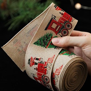 Pita Natal Buatan dengan Tepi Kawat, Motif Santa Claus, Kepingan Salju, Mobil, dan Goni Vintage untuk Dekorasi Pohon Natal - Product Image 5