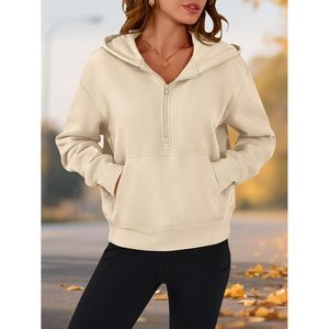 FOXA Women's Half <b>Zip</b> Hoodie Long Sleeve <b>Cropped</b> Oversized Sweatshirt Fashion Y2K Pullover Casual Wear - Product Image 3