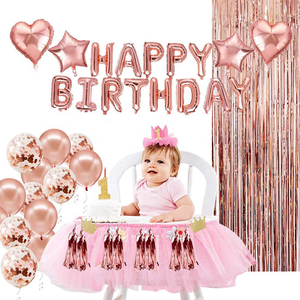 Suministros de fiesta de cumpleaños de oro rosa, cartel de feliz cumpleaños, estrella, corazón, globos de aluminio, juego de decoración de fiesta de cumpleaños de oro rosa - Product Image 3