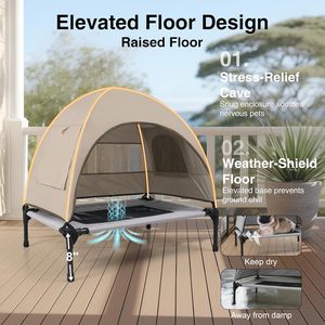 Cuccia rialzata per cani da esterno con tenda parasole rinfrescante, tenda da campeggio, tettuccio rimovibile, <span class=keywords><strong>lettino</strong></span> fuori terra, piccola - Product Image 5