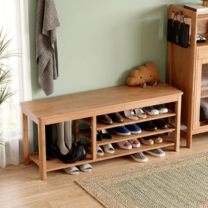 Modern <b>Wood</b> Entryway Bench with Storage Shelf for Home Living Room Furniture - Product Image 4