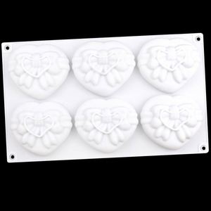 Moule en silicone écologique pour gâteau, savon, bougie et résine, en forme de cœur dimensionnel à 6 cavités avec nœud, OEM/ODM - Product Image 3
