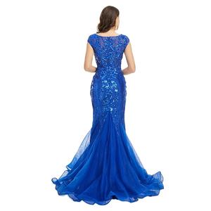 Bereit zum Versand Fit und Flare Sexy Spitze Appliziert Chiffon Abend <span class=keywords><strong>Prom</strong></span> Kleid - Product Image 4