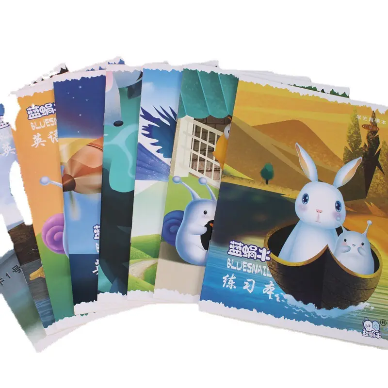 Toptan ucuz fiyatlar OEM baskı mavi salyangoz A5 B5 eyer dikiş dizüstü alıştırma kitapları okullar için