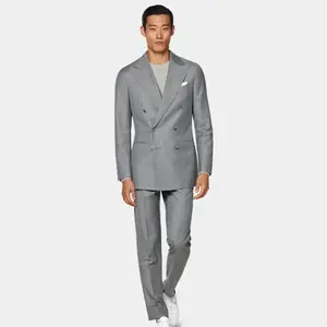 Business gentleman light gray S110 wool multiple double-breasted buttons men's suit
