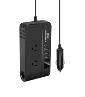 Inverter Mobil Multi-Port 200W Pengisi Daya Mobil 12V ke AC Adaptor Daya Mobil dengan 2 Stopkontak AC & Port Pengisian Cepat USB