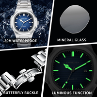 F8003 2026 Nouvelle Montre de Luxe pour Homme, Étanche, Affichage Lumineux de la Date, Acier Inoxydable, Carrée, à Quartz, Reloj Hombre