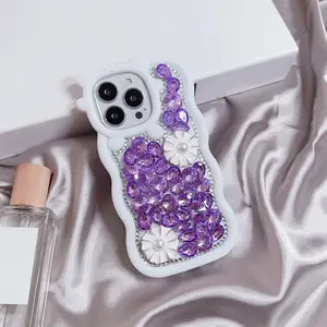 Plastic Bling Jewelry Big Wave Edge Bear TPU Cellphone Cover Glitter Shiny Diamond Mobile Phone Case For Oppo A57 A77 2022