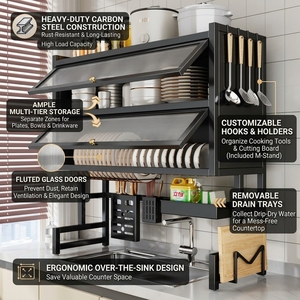 Étagère <span class=keywords><strong>de</strong></span> rangement <span class=keywords><strong>pour</strong></span> évier <span class=keywords><strong>de</strong></span> <span class=keywords><strong>cuisine</strong></span> en métal, écologique, durable, à double niveau, multifonctionnelle, anti-poussière, <span class=keywords><strong>pour</strong></span> assiettes, cuillères et bols - Product Image 1