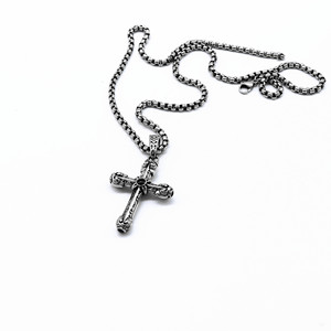 Yunnique <b>Titanium</b> Steel Cross Pendant <b>Necklace</b> with Bezel Set Black Stone Inlay for Men and Women Fashion Jewelry GZYP-0501 - Product Image 3