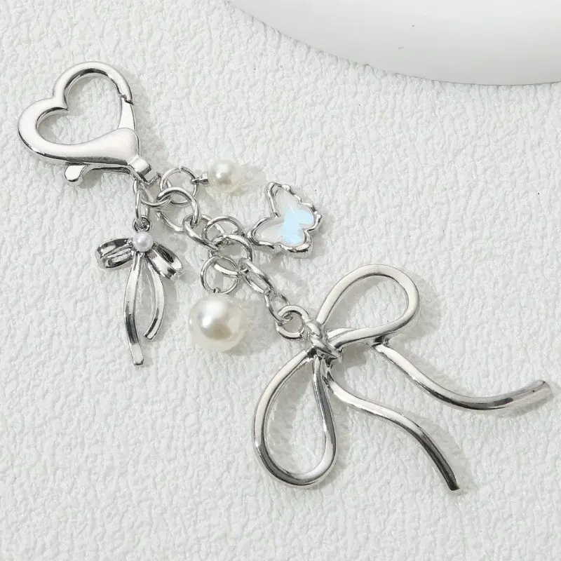 Y2K Pretty Butterfly Bow Knot Pearl Enamel Keychain Flying Insect Key ...