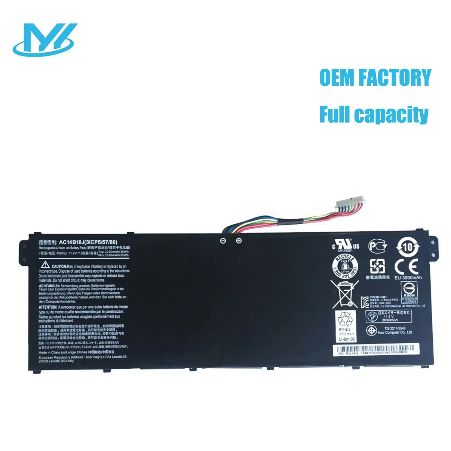 Bateria para laptop bateria de íon-lítio AC14B18J 11.4V 3200mAh para ACER Aspire V3-111 111P V5-122 122P V5-132 V3-371-55DT V3-371-