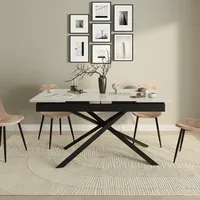 Table à manger extensible en pierre frittée, design moderne, pieds en métal noir croisés, table de salle à manger rétractable, longueur réglable de 160 à 200 cm