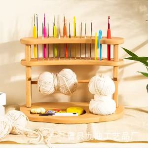 Wooden Desktop <b>Crochet</b> Yarn Storage Rack 3 Layers With <b>Hooks</b> For Craft Organizers - Product Image 2