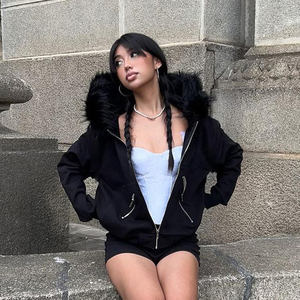 Sudadera con Capucha de Felpa Estilo BF de Alta Gama, con Cremallera y Abertura Lateral, para Mujer, Estilo Holgado, Informal, para Otoño e Invierno - Product Image 2