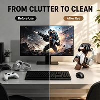 Support pour équipement de jeu 3-en-1 en bois avec base antidérapante pour manettes et casque PS5 Xbox Switch