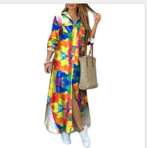 Robes tendance printemps-été YQY1206 pour femmes, robe chemise décontractée à manches longues, robe maxi imprimée, robes d'automne pour femmes - Product Image 6