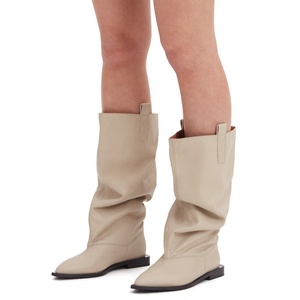 Bottes hautes souples en cuir pour femme, taille 44, à bout pointu, talons plats, coupe large - Product Image 6