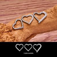 Anneau de nez en titane ASTM F136 en forme de cœur, segment, avec incrustation de CZ, cartilage, tragus, daith, boucle d'oreille, bijoux de piercing corporel