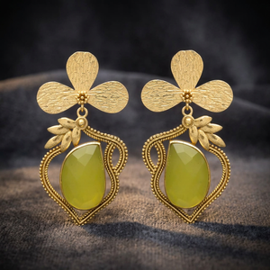 Pendientes Étnicos de Latón Chapado en Oro con Gema de Calcedonia Espuma Marina, Hechos a Mano, para Compromiso y Boda, Nueva Llegada - Product Image 2