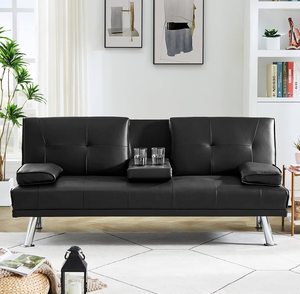 Canapé-lit moderne en <span class=keywords><strong>cuir</strong></span> <span class=keywords><strong>convertible</strong></span> capitonné à boutons noirs, multifonctionnel pour la maison, le bureau, canapé en <span class=keywords><strong>cuir</strong></span> de luxe, au prix de gros - Product Image 1