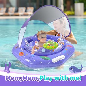 Flotador de Piscina para Bebés con Diseño Espacial Morado, Toldo Removible y Juguetes con Sonido - Product Image 4