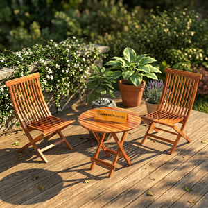 Wooden <b>Folding</b> Garden Set <b>Outdoor</b> Patio <b>Table</b> and Chairs Bamboo Style Balcony Furniture - Product Image 3
