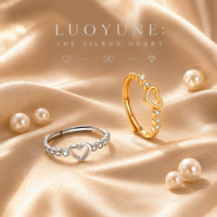 Bague Cœur Plaqué Or 18K LUOYUNE pour Femme, Exquise avec Zircons Pavés, Cœur Creux, Anneau Ouvert Ajustable, Bijou