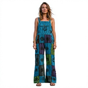 Nuevo Mono Largo de Mujer, Estilo Vintage, Cuello Cuadrado, Algodón con Parches, Ecológico, Transpirable, Cintura Alta - Product Image 1