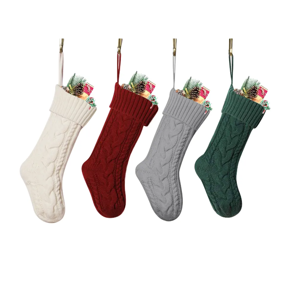 Wholesale stock 18 inch cable knit personalized christmas knitted socks