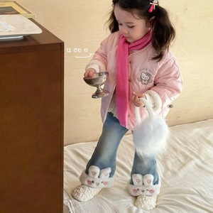 Tongxingyuan Girls Fleece Lined Jeans Mid Waist Straight Leg Winter Pants Childrens Clothing - Product Image 2