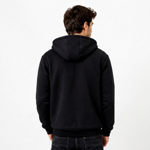 Sweat à capuche zippé pour homme, noir, 100% coton, doublure sherpa, chaud pour l'hiver, avec logo frontal, vente en gros - Product Image 4