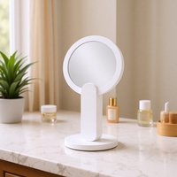 Miroir de maquillage de bureau pliable à une face avec éclairage LED, finition argentée, cadre en plastique, pour étudiantes