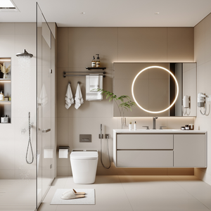 Armadi da <span class=keywords><strong>bagno</strong></span> bianchi caldi personalizzati di fascia alta, partizioni multifunzionali, <span class=keywords><strong>piano</strong></span> spazio <span class=keywords><strong>bagno</strong></span> camera da letto principale - Product Image 2