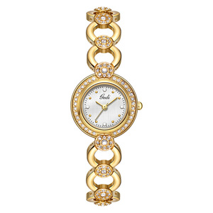 Reloj de Lujo para Mujer con Cristales, Brazalete con Diseño de Hoja, Bisel Completamente Adornado con Pedrería, Esfera de Nácar, Reloj de Pulsera de Cuarzo - Product Image 6
