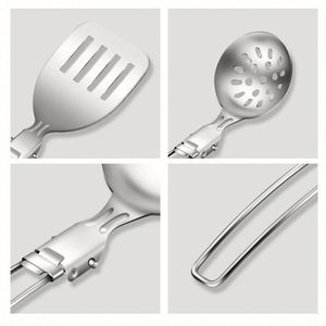 Ensemble d'ustensiles de cuisine portables 6 pièces en acier inoxydable 304 écologique pour camping en extérieur, spatule de cuisson, spatule à frire, ustensiles de table pliables - Product Image 6