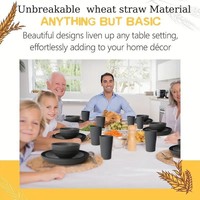 Ensemble de vaisselle en paille de blé PP incassable et réutilisable pour lave-vaisselle et micro-ondes, 16 pièces-Bols d'assiettes jetables durables