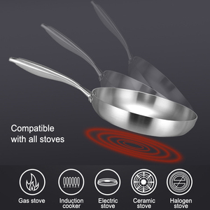 Sartén premium de acero inoxidable 304 de triple capa, apta para inducción y gas, antiadherente, wok de cocina, sartén plana de metal. - Product Image 3