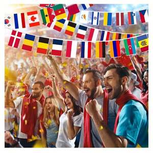 Mini-drapeaux rectangulaires multinationaux en polyester pour la Coupe du Monde de football 2026 en Arabie Saoudite – Guirlande de fanions pas chers pour l'encouragement sportif - Product Image 3